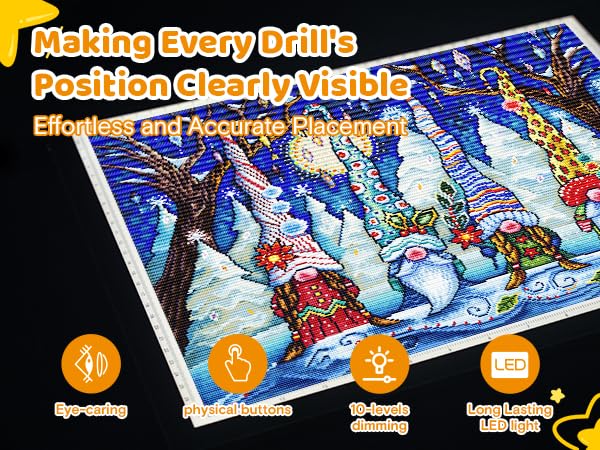 A2 Light Pad,LED Light Board for Diamond Painting,Tracing&Drawing | 9000 Lux Bright Light,10 Brightness Levels,Independent Anti-Touch Controller,Ultra Thin Design,USB-C Connection - size: A2-3color