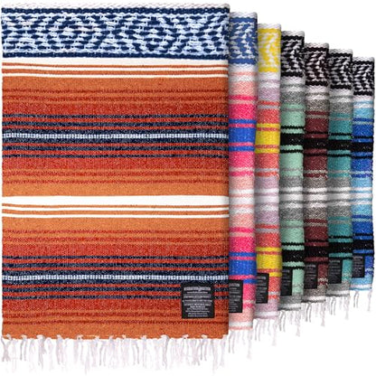 Authentic Large Handwoven Mexican Blanket - Soft Yoga- Durable Serape- Lightweight Falsa, Beach, Camping, Picnic, Outdoor Blanket 70"x50" - Orange Gold - color: Orange Gold