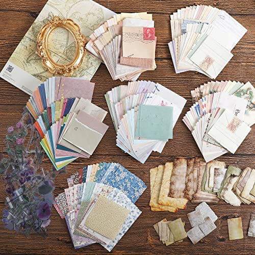 GNILLKO 445 PCS Vintage Scrapbook Supplies Kit | Scrapbook Paper Junk Journal Supplies with 40 Sheet Flowers Stickers for Planner, Bullet Journaling, Junk Journal