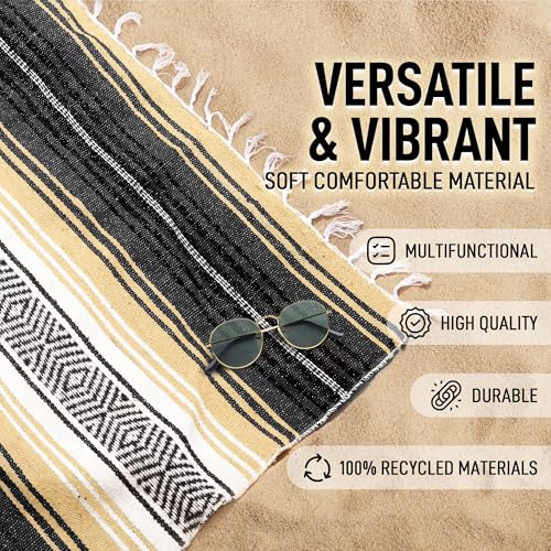 Authentic Large Handwoven Mexican Blanket - Soft Yoga Blankets - Durable Serape - Lightweight Falsa Blanket, Beach, Camping, Picnic, Equestrian Saddle, Outdoor Blankets 70"x50" - Sand - color: Sand