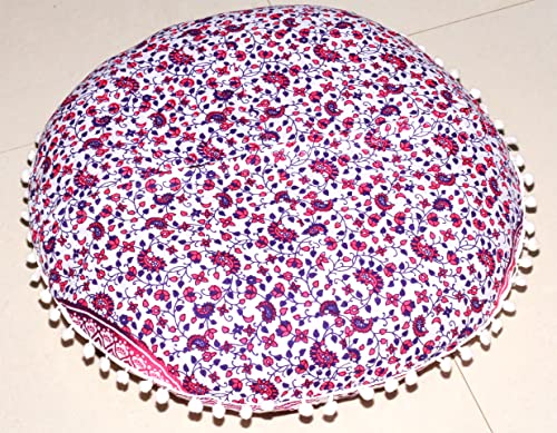 ICC Floor Pillows & Cushion Covers, Decorative Hippie Mandala Pouf Pillow Cover Bohemian Seating Meditation Cushion Cover, Large Boho Ottoman Case Pillowcase for Couch (Pink Trishol, 32" Round) - size: 32" x 32" (Pack of 1), style: Pink Trishol