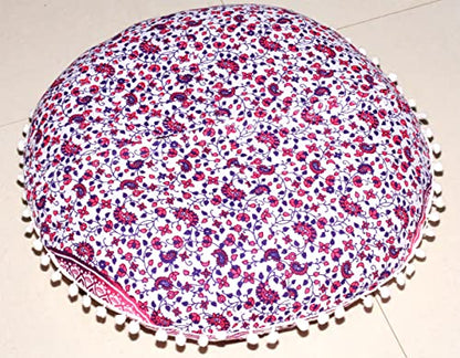 ICC Floor Pillows & Cushion Covers, Decorative Hippie Mandala Pouf Pillow Cover Bohemian Seating Meditation Cushion Cover, Large Boho Ottoman Case Pillowcase for Couch (Pink Trishol, 32" Round) - size: 32" x 32" (Pack of 1), style: Pink Trishol