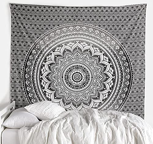 raajsee Indian Cotton Grey Black Tapestry Mandala Wall Hangings- Tapestry For Bedroom - Indie Wall Tapestry Hippie Room Decor - Boho Small Tapestrys Aesthetic 30x40 Inches - color: Black White Ombre, size: 40"L x 30"W