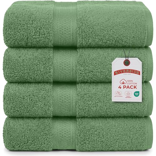 RIVERSIDE 4 Pack Luxury Large Bath Towels, 27x54 Inches, 600 GSM, Ivory | 100% Cotton, Larger & Lightweight Towels for Shower & Bathroom, Highly Absorbent & Quick-Dry, Perfect for Daily Use - color: Sage Green, size: Bath Towels - 4 Pack