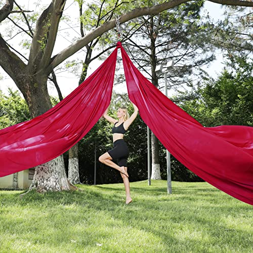 11 Yards Aerial Silks for home aerial yoga hammock Aerial Silks Kit | Aerial silks for gymnastics aerial yoga swing starter set - color: RED