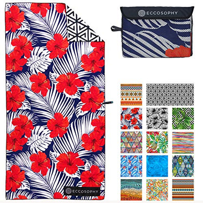 ECCOSOPHY Microfiber Beach Towel - Quick Dry, Sand Free and Oversized 71x35 | Super absorbent, lightweight, swimming, gym, extra large, pool, cruise, camping, yoga, travel, compact, carry bag, vacation - color: Fiji