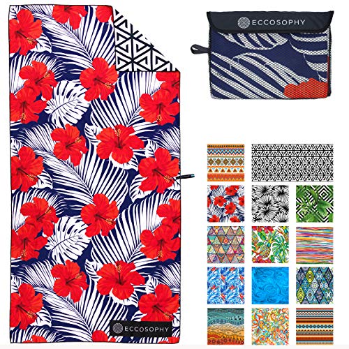 ECCOSOPHY Microfiber Beach Towel - Quick Dry, Sand Free and Oversized 71x35 | Super absorbent, lightweight, swimming, gym, extra large, pool, cruise, camping, yoga, travel, compact, carry bag, vacation - color: Fiji