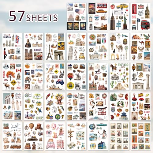 57 Sheets Vintage Travel Scrapbook Sticker Book, 500+ Vintage & Modern Stickers for Scrapbooking, 25 Pcs Ephemera Papers Art Scrapbook Supplies for Adults Teens Women Girls Junk Journal Journaling - style: Travel Style