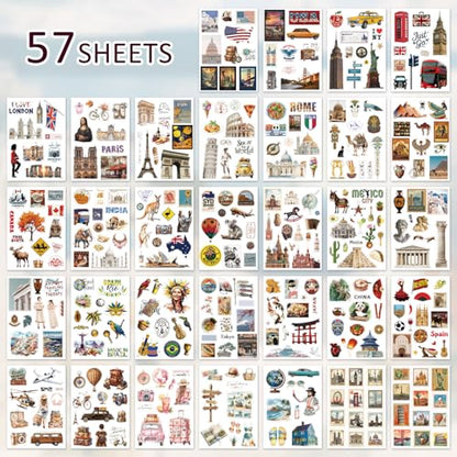 57 Sheets Vintage Travel Scrapbook Sticker Book, 500+ Vintage & Modern Stickers for Scrapbooking, 25 Pcs Ephemera Papers Art Scrapbook Supplies for Adults Teens Women Girls Junk Journal Journaling - style: Travel Style