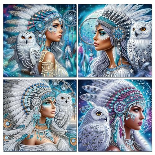 KUFWKEY 4pcs/set11.8x11.8 inch,Native Woman,Diamond Art Kits for Adults,5D DIY Special Shape,Crystal Partial Diamond Painting kit,Sparkling Gem Art,Diamond Mosaic Art kit for Beginners,Home Decor - color: Native woman