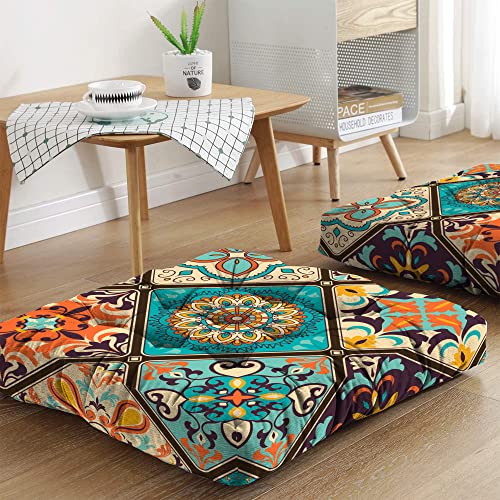Mandala Meditation Cushion, Boho Meditation Mat, Meditation Pillows for Sitting on Floor, Cushions for Sitting in Home and Outdoor, Square Floor Pillow Cushion Seating for Yoga Accessories 22'' X 22'' - color: 03.mandala Meditation Cushion-1, size: 22x22