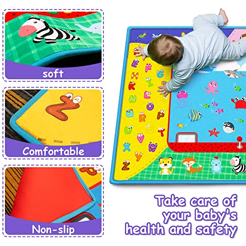 Soft Baby Play Mat for Floor,58"×44" Foldable Fabric Baby Crawling Mat Rug | Large Non-Slip Padded Educational ABC Playmat for Playing Area Tummy Time Gym Activity Mat for Infants Toddlers Boys Girls