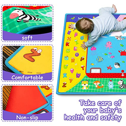 Soft Baby Play Mat for Floor,58"×44" Foldable Fabric Baby Crawling Mat Rug | Large Non-Slip Padded Educational ABC Playmat for Playing Area Tummy Time Gym Activity Mat for Infants Toddlers Boys Girls