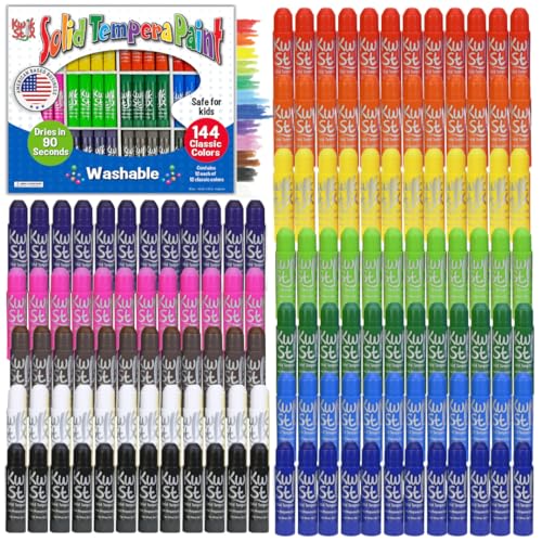 Kwik Stix Solid Tempera Paint Sticks, 144 Classic Colors, Washable Paint Sticks for Kids, Quick Drying, Non-Toxic, Allergen Free, Class Pack, Ideal for Kids and Toddlers