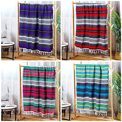 Oudain 4 Pcs Mexican Blankets Bulk Handwoven Mexican Yoga Blanket Towel Colorful Falsa Serape Woven Throw Blanket Boho Beach Blankets for Outdoor Camping Beach Picnic Travel Home(Red) - color: Red