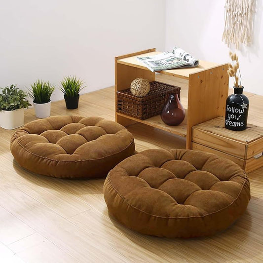 2 Pcs Round Floor Seat Pillows, Large Cushion for Meditation, Brown | Floor Cushion for Adults Sitting Yoga, Tufted Corduroy Seat Cushions for Living Room Tatami Office Classroom, 16.5x16.5x3'' - color: Brown, size: 16.5"Lx16.5"Wx3"H