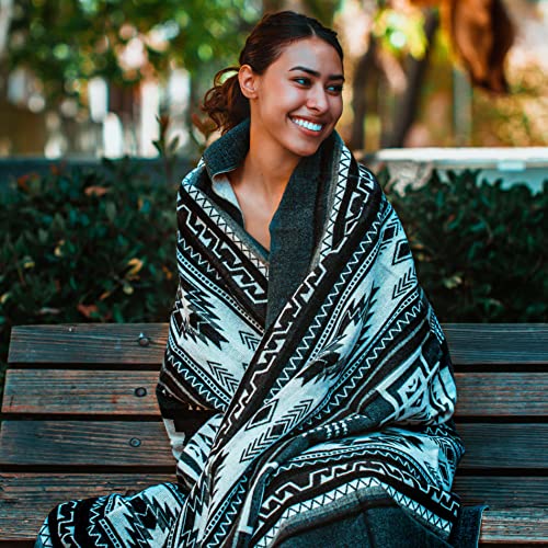 Inca Aztec Throw, Queen, King Blanket | Southwest Indian Navajo Boho Style | Native Cover for Camping, Bedding, Couch, Vanlife | Faux Alpaca, Lightweight, Hypoallergenic (Cotopaxi Slate, Throw) - color: Cotopaxi Slate, size: Throw Blanket