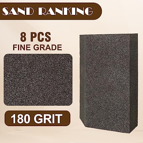180 Grit Angled Sanding Blocks, Jamiikury Fine Sponge Sand Block Washable and Reusable, Wet & Dry Sandpaper Block for Wood Metal Drywall and Furniture Paint - Pack of 8 - size: 180 Grits