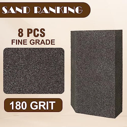 180 Grit Angled Sanding Blocks, Jamiikury Fine Sponge Sand Block Washable and Reusable, Wet & Dry Sandpaper Block for Wood Metal Drywall and Furniture Paint - Pack of 8 - size: 180 Grits
