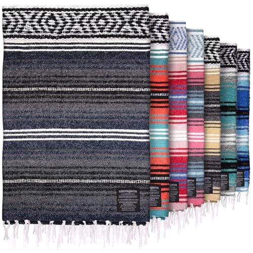 Hydration Nation Authentic Extra Large Mexican Blanket (70"x50") - Handwoven Yoga, Serape - Artisanal Falsa, Beach, Camping, Picnic, Outdoor (Blue Haze) - color: Blue Haze