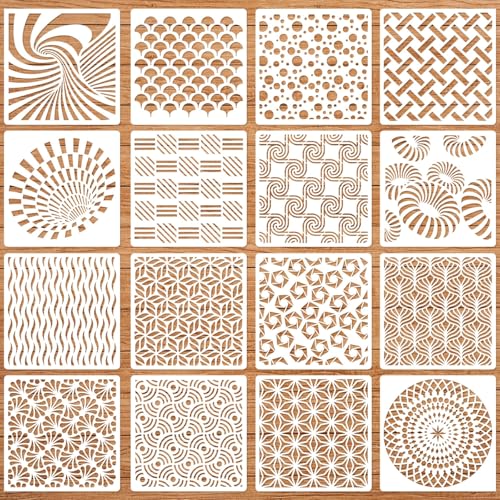 Geometric Stencils for Painting, 16 Pcs 6 Inch for Wood Signs Canvas | Reusable & Easy to Clean, Abstract Layering Patterns, Gift Boxes, Scrapbooks, Paper Projects, Beginner Friendly - color: Geometric 6" 16PCS 04