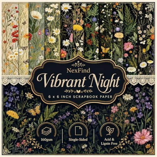 Scrapbook Paper Pad & Scrapbooking Supplies - Single Sided Junk Journal Kit, 160gsm Craft Paper for Photo Albums, Picture Art Collage, 6x6 Inch, 24 Sheets (Nocturne) - color: Nocturne