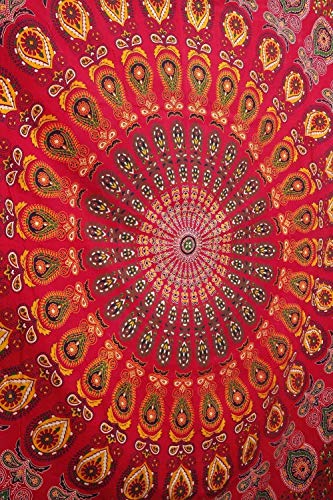 Popular Handicrafts Tapestry Wall Hanging Hippie Mandala Bohemian Hippy Psychedelic Design Indian Peacock Meditation Gypsy Tapestries Bedspread 30 x 40 Inches (76 x 101 cms), Blue - color: Red_Yellow, size: 40"L x 30"W