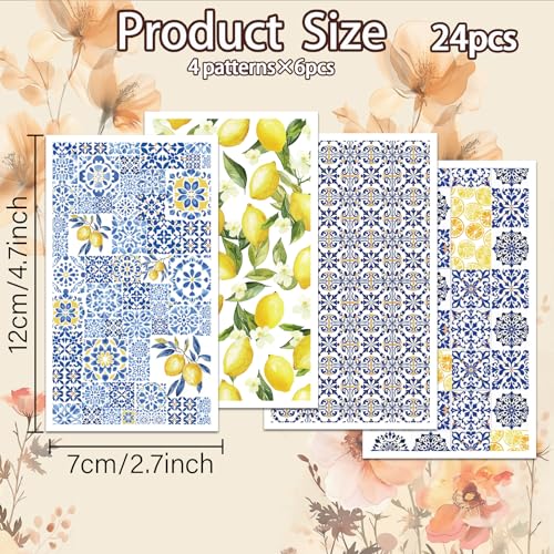 OLYCRAFT 24Pcs 4 Styles Yellow Lemon Clay Transfer Paper for Polymer | Lemon Tile Polymer Clay Transfer Sheets, Summer Fruit Small Transfer Paper Decal for Clay Earrings Jewelry Making - style: Lemon Tiles