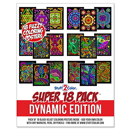 Super Pack of 18 Fuzzy Velvet Coloring Posters (Dynamic Edition) - Great for Family Time, Arts & Crafts, Travel, At Home, Care Facilities [All Ages Coloring: Girls, Boys, Adults, Toddlers, Teens]