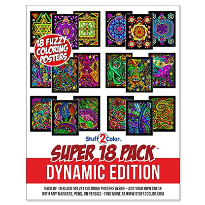 Super Pack of 18 Fuzzy Velvet Coloring Posters (Dynamic Edition) - Great for Family Time, Arts & Crafts, Travel, At Home, Care Facilities [All Ages Coloring: Girls, Boys, Adults, Toddlers, Teens]