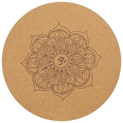 Round Yoga Mat with Printed Mandala Design, 60 in Diameter, wood material