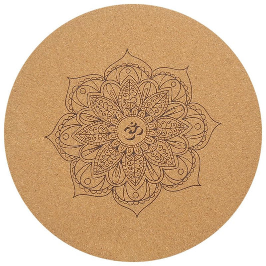 Round Yoga Mat with Printed Mandala Design, 60 in Diameter, wood material