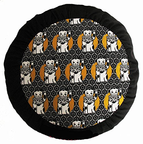Meditation Cushion Zafu Buckwheat Pillow - Heavenly Kitties - Japanese Lucky Cats - color: Japanese Lucky Cats