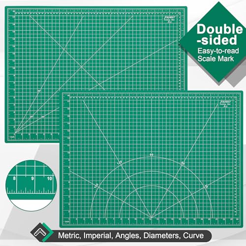 Density-upgraded 18" x 24" Self Healing Sewing Mat, Idemeet Rotary Sewing Mat for Crafts, 5-Ply Cut Board for Fabric Leather Cutting Quilting Modeling Hobby Project, Scale Size 18" x 24", Green - color: Green, size: 24"L x 18"W