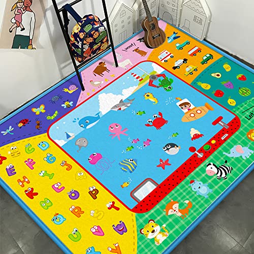 Soft Baby Play Mat for Floor,58"×44" Foldable Fabric Baby Crawling Mat Rug | Large Non-Slip Padded Educational ABC Playmat for Playing Area Tummy Time Gym Activity Mat for Infants Toddlers Boys Girls