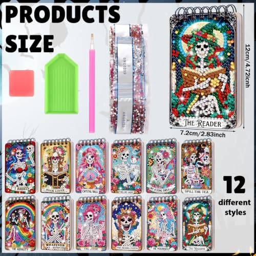 Fuyoooo 12 Pcs Skull Diamond Art Notebook Kits for Adults | DIY Halloween Diamond Painting Notebook, Horror Cover Notepad, 5d Pink Skull Journal Art Crafts, DIY Accessories with Tools - style: Skull