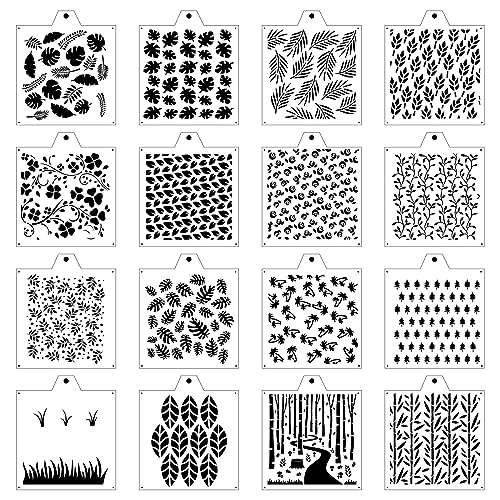 16 Pcs 5.5x5.5in Cookie Stencil Baking Stencils for Royal Icing Cookies, Airbrush Cookies; Sugar Cookie Stencils,Craft Painting Stencil, Stencil Genie Stencils (Leaves) - style: Leaves