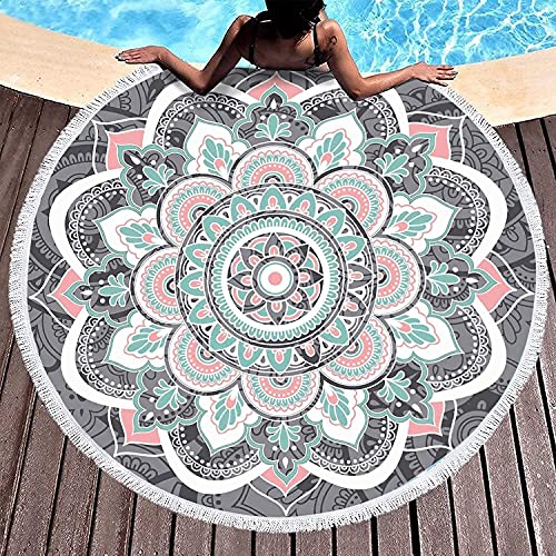LIVILAN Round Boho Bohemian Mandala Beach Towel,Thick Microfiber Cute Circular Quick Drying Sand Free Beach Towel, Circle Towel Hippie Gifts for Women, 59 inches Madiation Tapestry with Tassels - color: Mandala Beach Towel