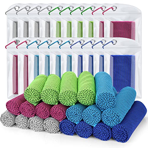 Cooling Towel (Pack of 20, 40"x12") with Pouches for Sports - color: 4grey4green4blue4red