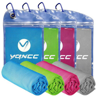YQXCC 4 Pack Cooling Towels, 40"x12", Ice Cool Towels for Neck & Face | Soft Breathable Microfiber, Instant Cooling Neck Wraps for Yoga, Golf, Gym, Running, Hiking, Camping & Hot Weather Activities - color: Light Gray, Light Blue, Green, Rose Red