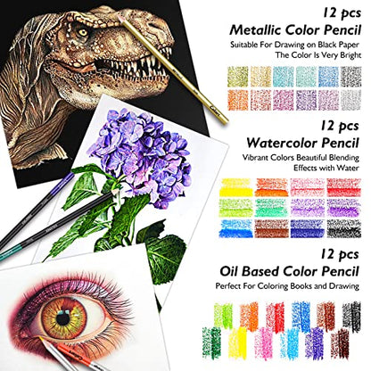 Caliart 176PCS Sketching Kit & 72 Colors Brush Pens