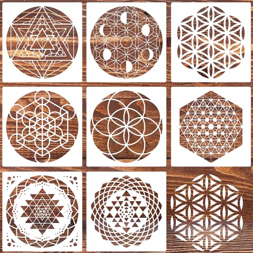 Sacred Geometry Stencil 8inch Metatron's Cube/The Flower of Life Stencils | Reusable Stencils for Crafts Drawing Templates for Wall Canvas Paper Art Crafts - style: Sacred Geometric