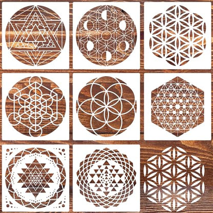 Sacred Geometry Stencil 8inch Metatron's Cube/The Flower of Life Stencils | Reusable Stencils for Crafts Drawing Templates for Wall Canvas Paper Art Crafts - style: Sacred Geometric