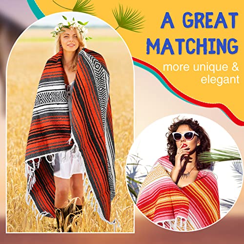 6 Pcs Mexican Blankets Bulk Yoga Authentic Throw Mexican Serape Blanket Large Colorful Striped Falsa with Fringed for Outdoor Camping Beach Picnic Home Decor (Orange Green) - color: Bright Colors