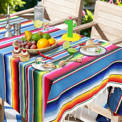 OurWarm 59 x 84 Inch Square Mexican Tablecloth Serape Blanket, Topic Blue - color: Blue