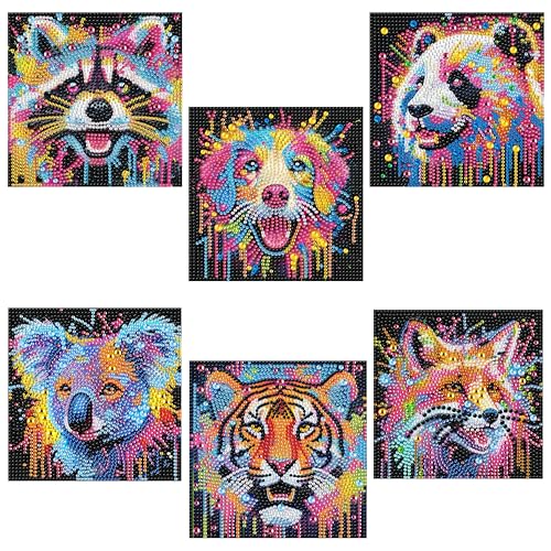 Yunruily 6 Pack Small Diamond Art for Kids - Mini Diamond Painting Kits for Kids,Diamond Art Small for Kids Ages 4-8-12,Children Gifts and Home Wall 6x6inch - color: color animal