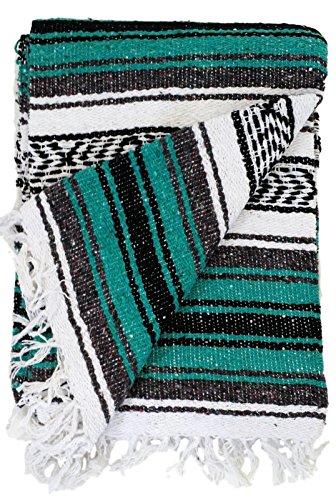 Open Road Goods Mexican Blanket - Authentic Serape Falsa Blanket - Handmade (Teal) - color: Teal