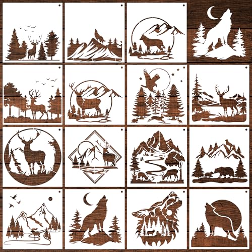 Keluna Forest Wildlife Stencils - 15 Large, Reusable Stencils for Wood, Canvas, Rock Crafts - style: wild animal