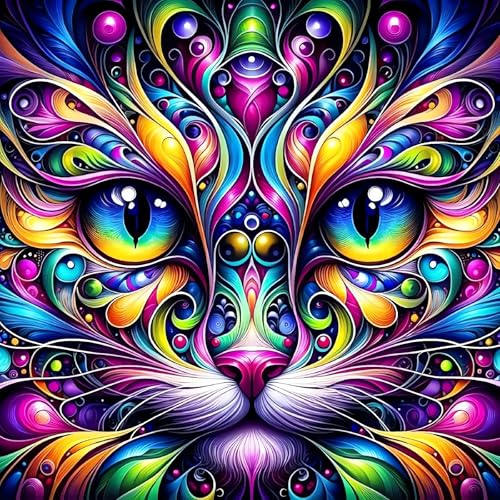 Animal Cat Paint by Numbers Kit for Adults Framed Canvas, Frameworkless ﻿ | Easy Adult Paint by Number Kits on Canvas DIY Animal Cat Painting for Beginners Art by Numbers for Home Wall Decor Gift - color: YH03784
