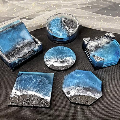 RESINWORLD Set of 3 Thick Square Octagon Round Coaster Molds with Matching Holder Mold, Shiny Coaster Silicone Molds for Resin Casting